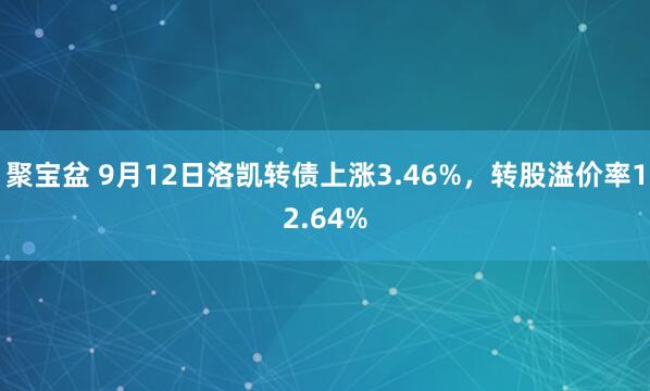 聚宝盆 9月12日洛凯转债上涨3.46%，转股溢价率12.64%
