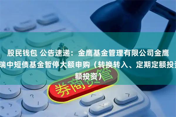 股民钱包 公告速递：金鹰基金管理有限公司金鹰添瑞中短债基金暂停大额申购（转换转入、定期定额投资）